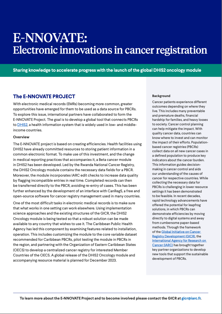 The E-NNOVATE Project:  Electronic innovations in cancer registration