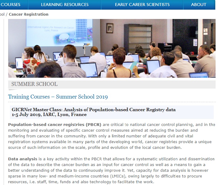 GICRNet Master Class: Analysis of Population-based Cancer Registry Data  1-5 July 2019